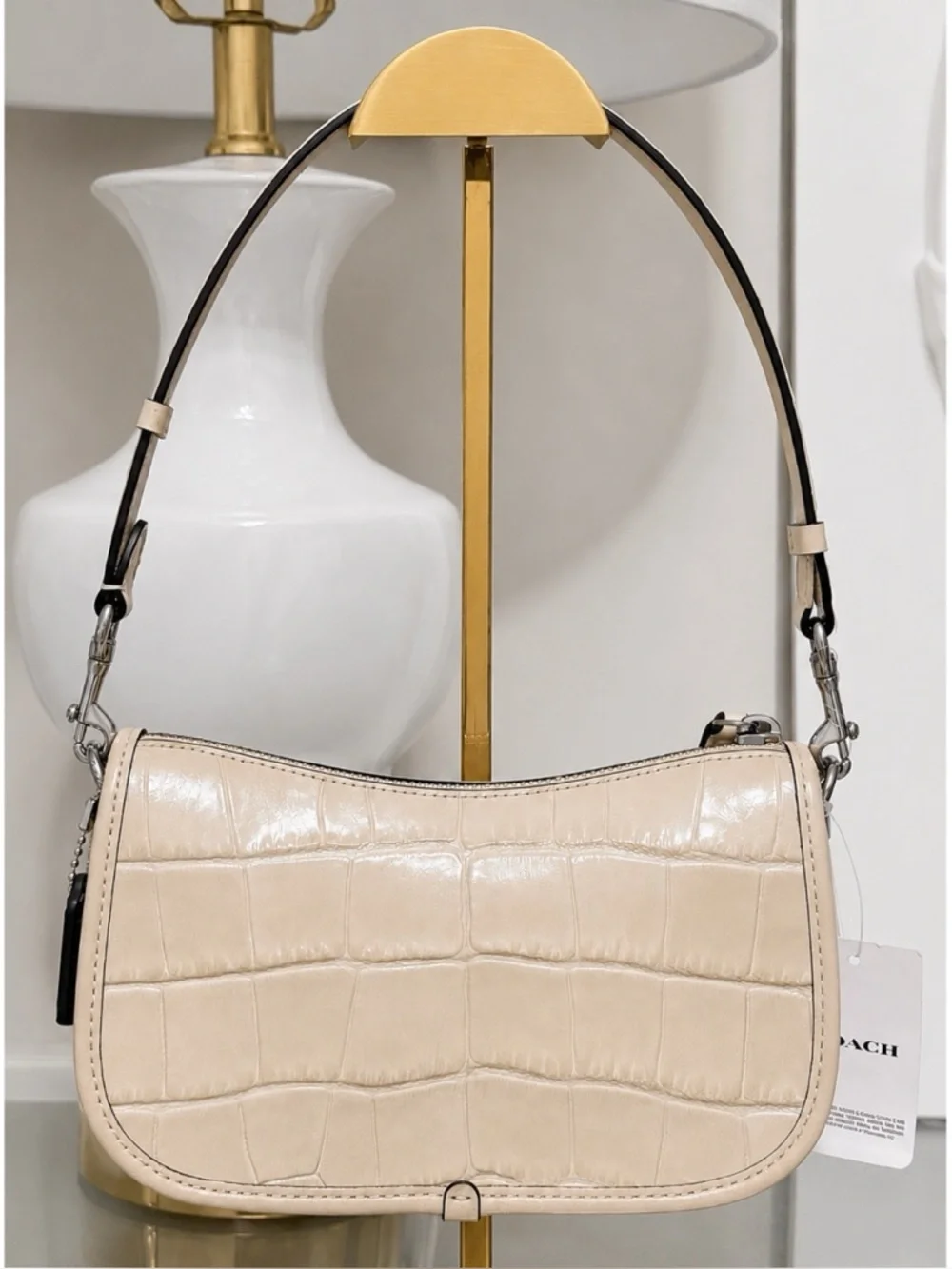 COACH Embossed Crocodile Swinger Bag 20, SILVER/ IVORY - Picture 3 of 11